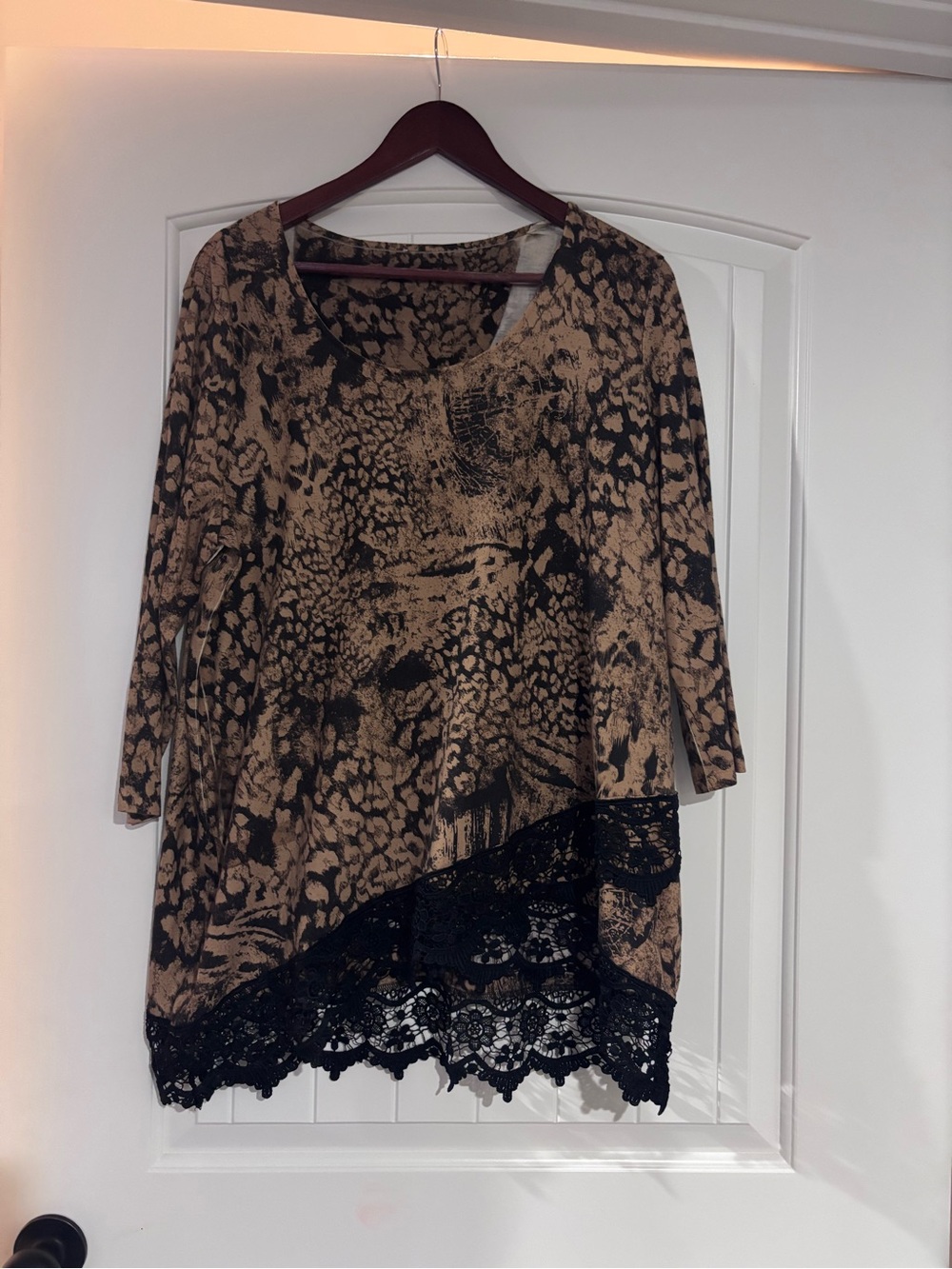 Women's Beige and Black Animal-Print Tunic with Lace Hem
